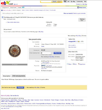 mitsygto2009 eBay Listing Using our 1998 Gold Proof Two Pound Photographs